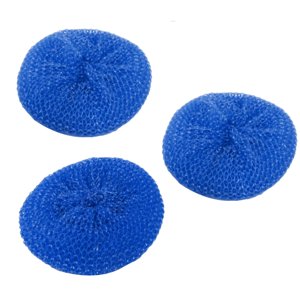 Unique Bargains Kitchen Sponge Knitted Mesh Bowl Dish Cleaning Scouring Pad Scrubber Blue 3pcs