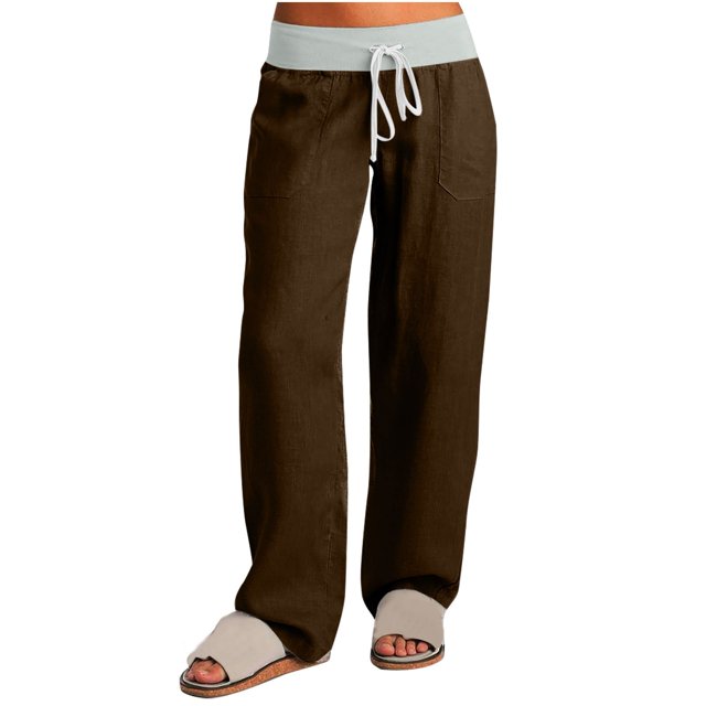 Timegard Pants for Women Low Waisted Drawstring Cinch Bottom Straight Leg Outdoor Cargo Pants with Pockets