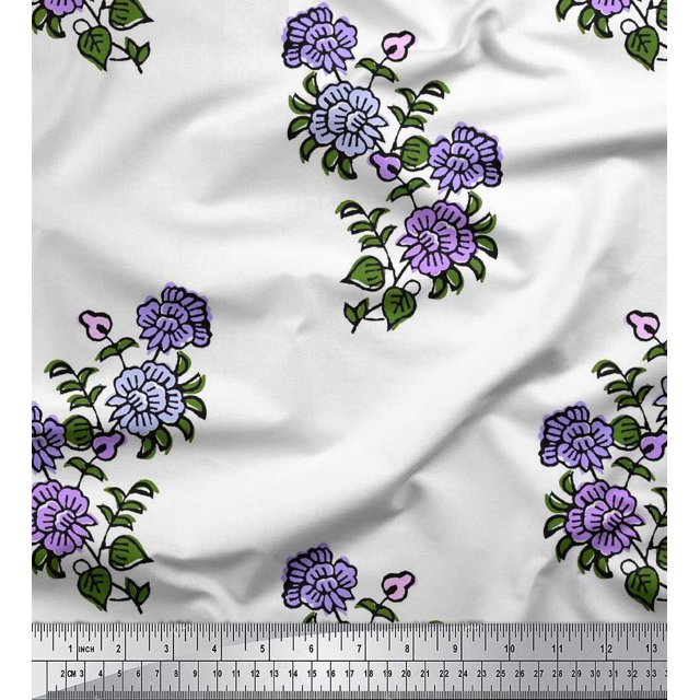 Soimoi Poly Georgette Fabric Leaves & Floral Block Print Fabric by The Yard 52 Inch Wide