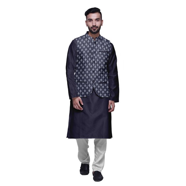 Atasi Ethnic Kurta Churidar Pajama Set With Printed Nehru Jacket Set For Mens