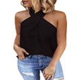thumbnail image 1 of Hauts d'Été pour Femmes à Col Licou Sans Manches T-Shirts Unis Blouses Décontractées Amples, 1 of 2