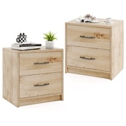 Gymax 2PCS 2-Drawer Nightstand Modern Bedside Table w/ Storage for Living Room Bedroom Oak
