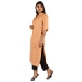 thumbnail image 3 of Moomaya Solid Rayon Kurta For Women bell Sleeve Drawstring Neck Long Ethnic Kurti, 3 of 7