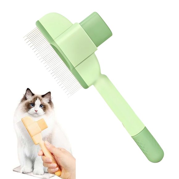 Brush for Cats, Self-cleaning Pet Flea Comb Grooming Brush with Release Button,Stainless Steel Metal Teeth Pet Comb for Grooming,Green