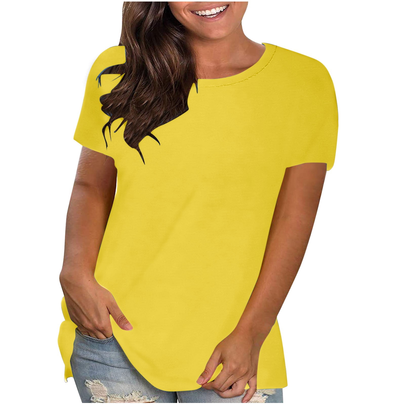 AherBiu Hauts Grande Taille pour Femmes T-Shirt à Manches Courtes Col Ras du Cou Été Décontracté Confortable T-Shirts Basiques