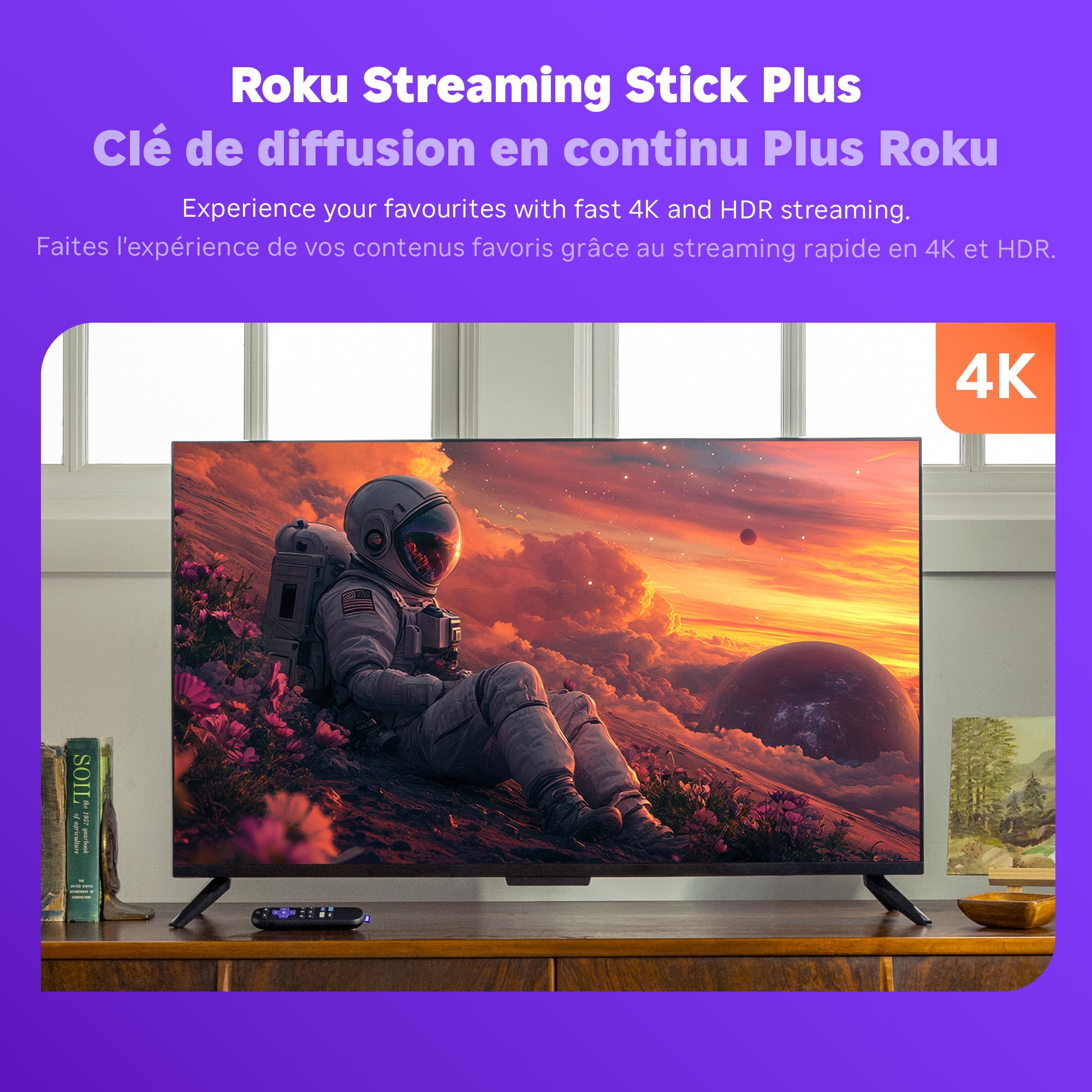Roku® Streaming Stick Plus 2025 – 4K and HDR Roku Streaming Device for TV with Voice Remote – Free and live TV