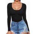 thumbnail image 2 of T-shirts à Manches Longues pour Femmes, Hauts Ajustés, Encolure Dégagée, T-Shirts Ajustés, Hauts de Sortie, T-Shirts Basiques, Noir, 2 of 6