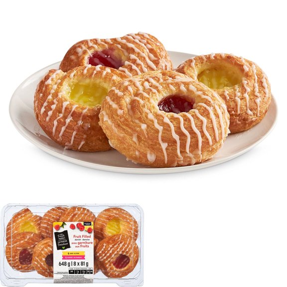 Pâtisserie danoise avec garniture aux fruits Mon marché fraîcheur, 8 x 81 g, total de 648 g