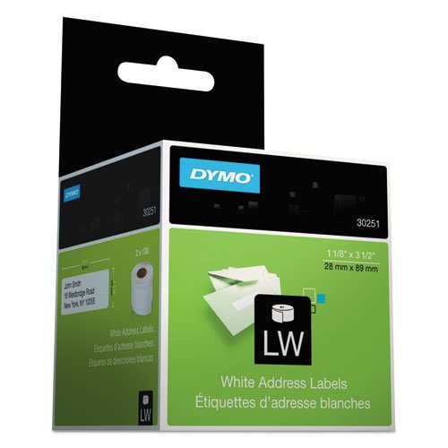 DYMO LabelWriter Address Labels 1 1/8 x 3 1/2 White 130 Labels/Roll 2 Rolls/Pack Pack of 8