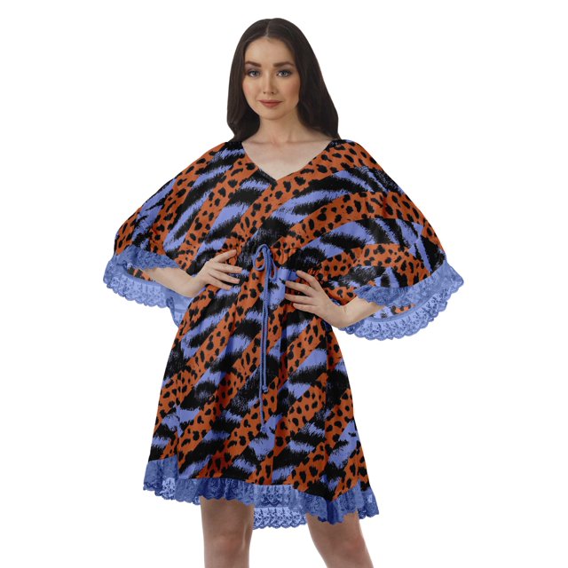 Moomaya Robe d'Été pour Femmes, Grande Taille, Kimono Aguichant Imprimé, Mini-Robe