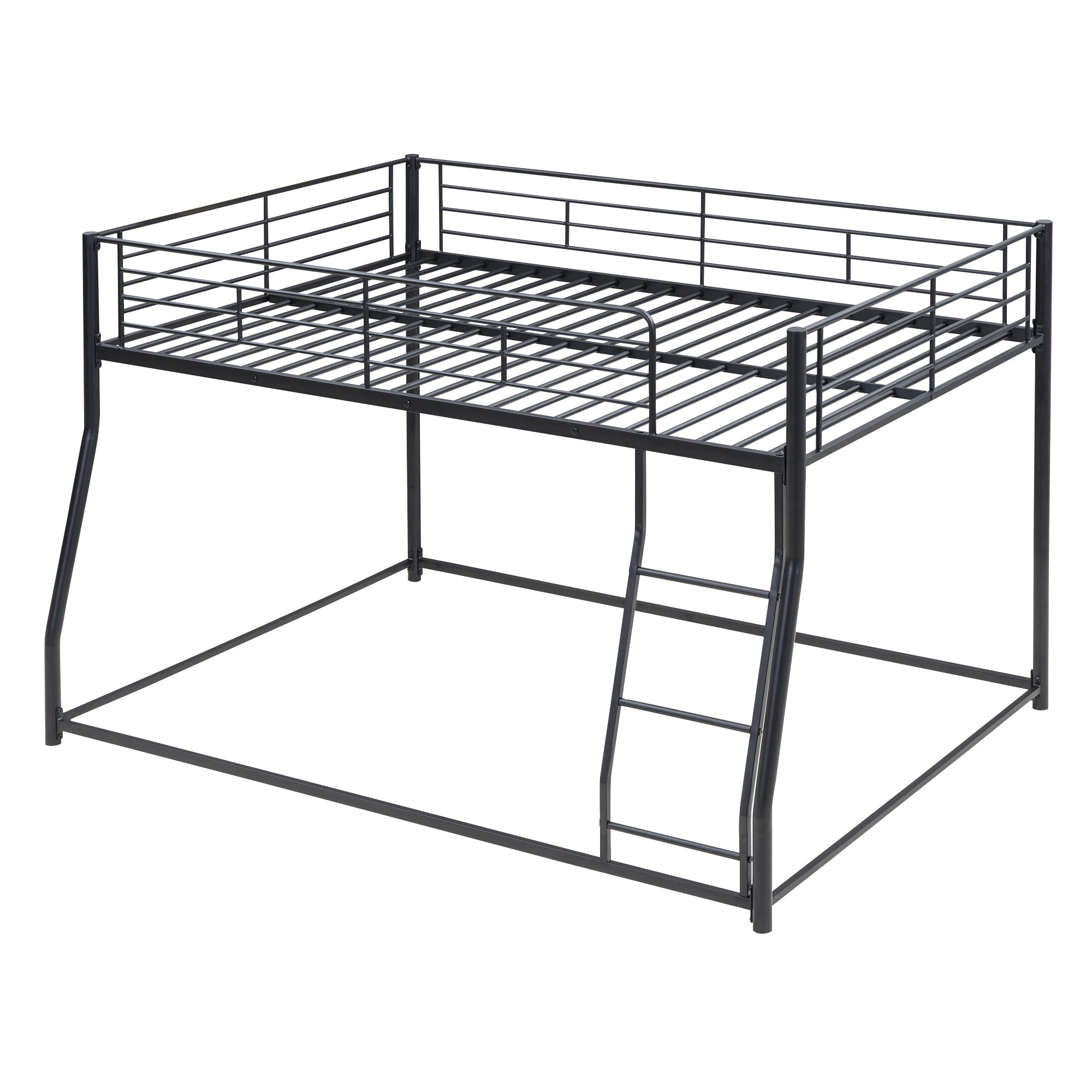 Noble House Full XL Over Queen Metal Bunk Bed,Black Industrial Frame with Guardrails & Slats,Black
