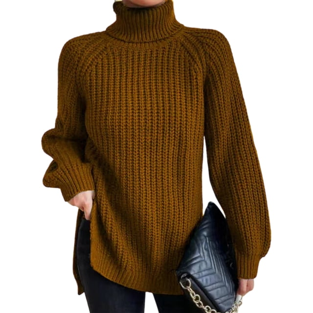 Innerwin Chandails à Col Roulé pour Femmes Chandail de Travail Manches Longues Ample Tricoté Camel TG