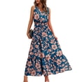 thumbnail image 1 of Pisexur Robes pour Femmes à Col en V Sans Manches Robe Maxi Taille Élastique Robe Évasée à Étages Robe d'Été Mode à Imprimé Floral Robe de Bal d'Été Décontractée Ample Longue Robe Confortable Fluide Robe Portefeuille pour Plage Vacances, 1 of 5