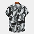 thumbnail image 1 of EGNMCR Men Casual Buttons Color Block Print With Pocket Turndown Short Sleeve Shirt Blouse, 1 of 9
