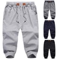 thumbnail image 3 of SHIXIAOO Men's Casual Sports Drawstring Zipper Three-Pocket Cropped Trousers, 3 of 4