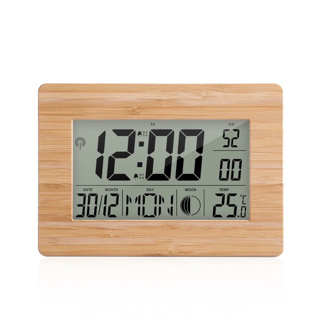 Horloge Atomique LCD Calendrier Numérique Alarme Horloge de Jour Double Alarme Couleur avec Répétition Grande Taille Numéro Multifonction Température Horloges de Table avec Thermomètre