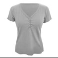 thumbnail image 4 of UPPADA Ribbed Shirts Tops Women Summer - Womens Short Sleeve Ribbed Tops Basic Knit Shirts Button V Neck Casual Summer Tshirt, 4 of 6