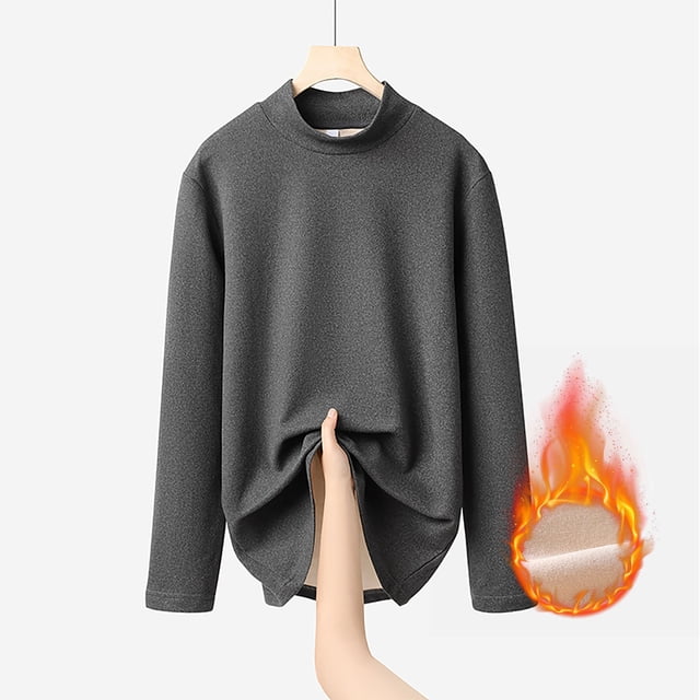 Ailaofu Turtleneck Long Sleeve Soft Cotton Mock Neck Shirt Solid Color Basic Tee Tops