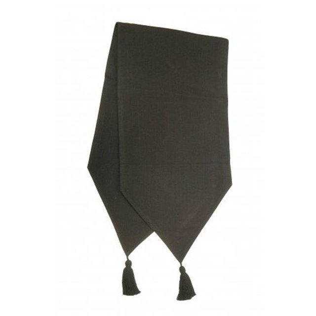 Chemin de Table Nervuré 13 x 72 Po avec Pompons, Noir