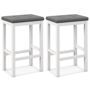 Patiojoy Upholstered Bar Stools Set of 2 Counter Height Stools with Button-tufted PVC Leather Seat & Sturdy Footrests Gray & White