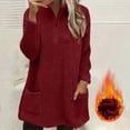 thumbnail image 2 of yoeyez Chandails en Peluche pour Femmes d'Hiver en Molleton Duveteux à Enfiler Col Ras du Cou Manches Longues Tunique Chaud Confortable Duveteux Pyjama Tenue de Détente Haut avec Poches Bourgogne,P, 2 of 7