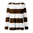 thumbnail image 5 of ManxiVoo T-Shirt à Manches Longues à Rayures Imprimées pour Femme, Col Rond, Confortable, T-Shirt Graphique d'Automne, Blouse Légère, Taille M, Brun, 5 of 5