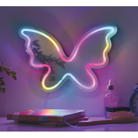 Merkury Innovations USB-Powered 13.7" Multicolor LED Butterfly Neon Mirror