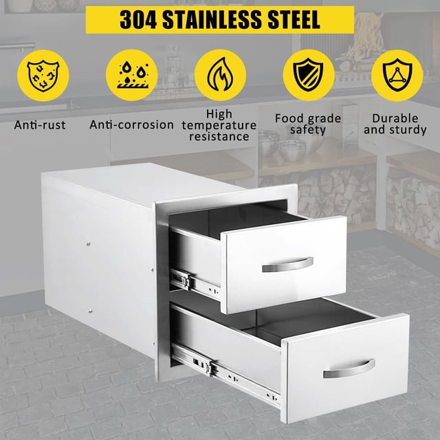 AKDSteel Outdoor Kitchen Drawers, Flush Mount Triple Access Bbq Drawers With Stainless Steel Handles For Patio Grill Stations