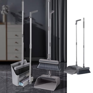 Dvkptbk Balais et balais et brosses de plancher de balais 3-in-1 Ensemble de produits de nettoyage ménager Poignée en acier inoxydable Balais et Combo de Dustpan Set pour les produits de ménage de bureau à domicile