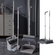 Fwttom Broom and Dustpan, Brooms & Dustpan Floor Brush 3-In-1 Set Household Cleaning Supplies Stainless Steel H&le Brooms & Dustpan Combo Set for Home Office