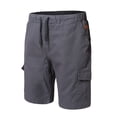 thumbnail image 3 of Mens Shorts Casual Solid Color Pocket High Waist Drawstring Knee Length Shorts Pants with Multi Pockets, 3 of 5
