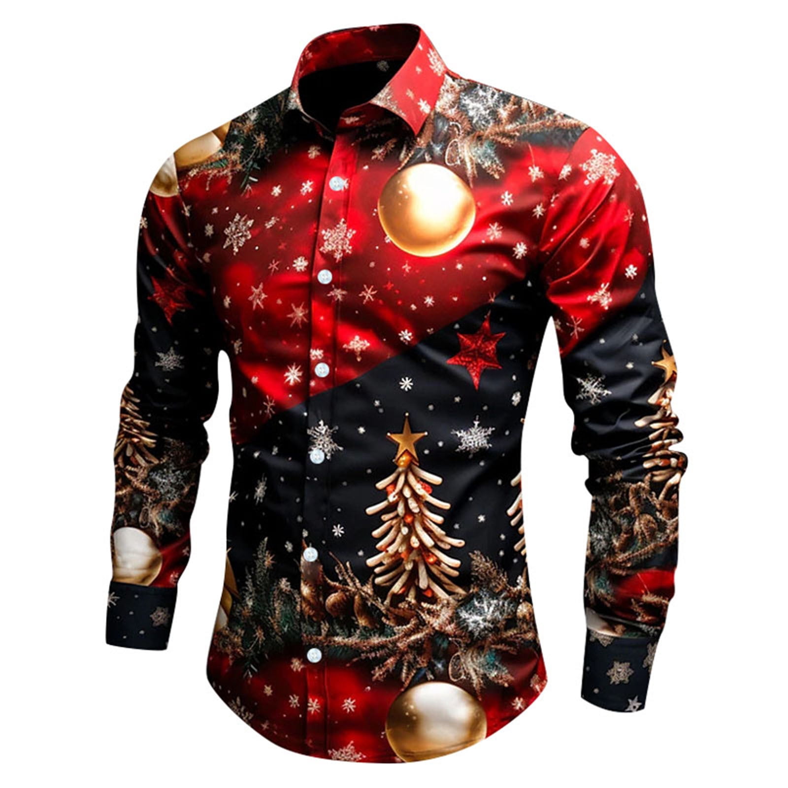 Kcodviy Chemise pour Homme de Noël Père Noël Numérique à Manches Longues Grande 3D Imprimée à Boutons Col à Revers Chemise à Manches Longues Chemise à Manches Longues Haut