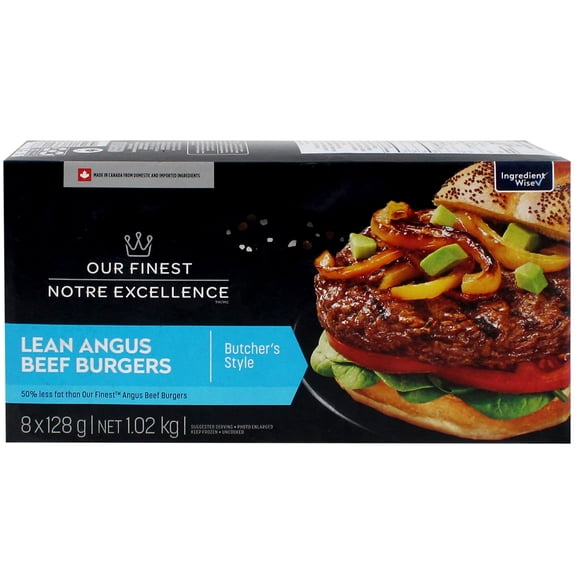 Our Finest Frozen Lean Angus Beef Burgers 8x128g, 1.02 kg