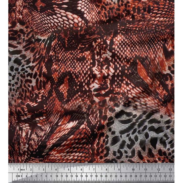 Soimoi Tissu Orange Poly Georgette Peau de Poisson & Léopard Imprimé 1 Yard 52 Pouces de Large