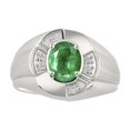 thumbnail image 1 of RYLOS Sterling Silver Ring 8X6MM Oval Gemstone & Diamond Unisex Rings Emerald May Birthstone Ring Size 11, 1 of 7