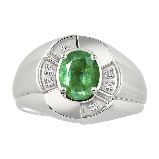 RYLOS Sterling Silver Ring 8X6MM Oval Gemstone & Diamond Unisex Rings Emerald May Birthstone Ring Size 11