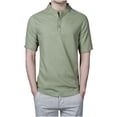 thumbnail image 1 of Besolor Summer Shirts for Men Stand Collar Buttton Short Sleeve Tops Casual Solid Color Plus Size Blouse Tees, 1 of 6