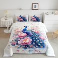 thumbnail image 1 of Girls Peacock Comforter Set Exotic Birds Bohemian Twin Bedding Set,Pink Flower Feather Ink Painting Down Comforter Peacock Feather Printed Bedding Set, 1 of 7