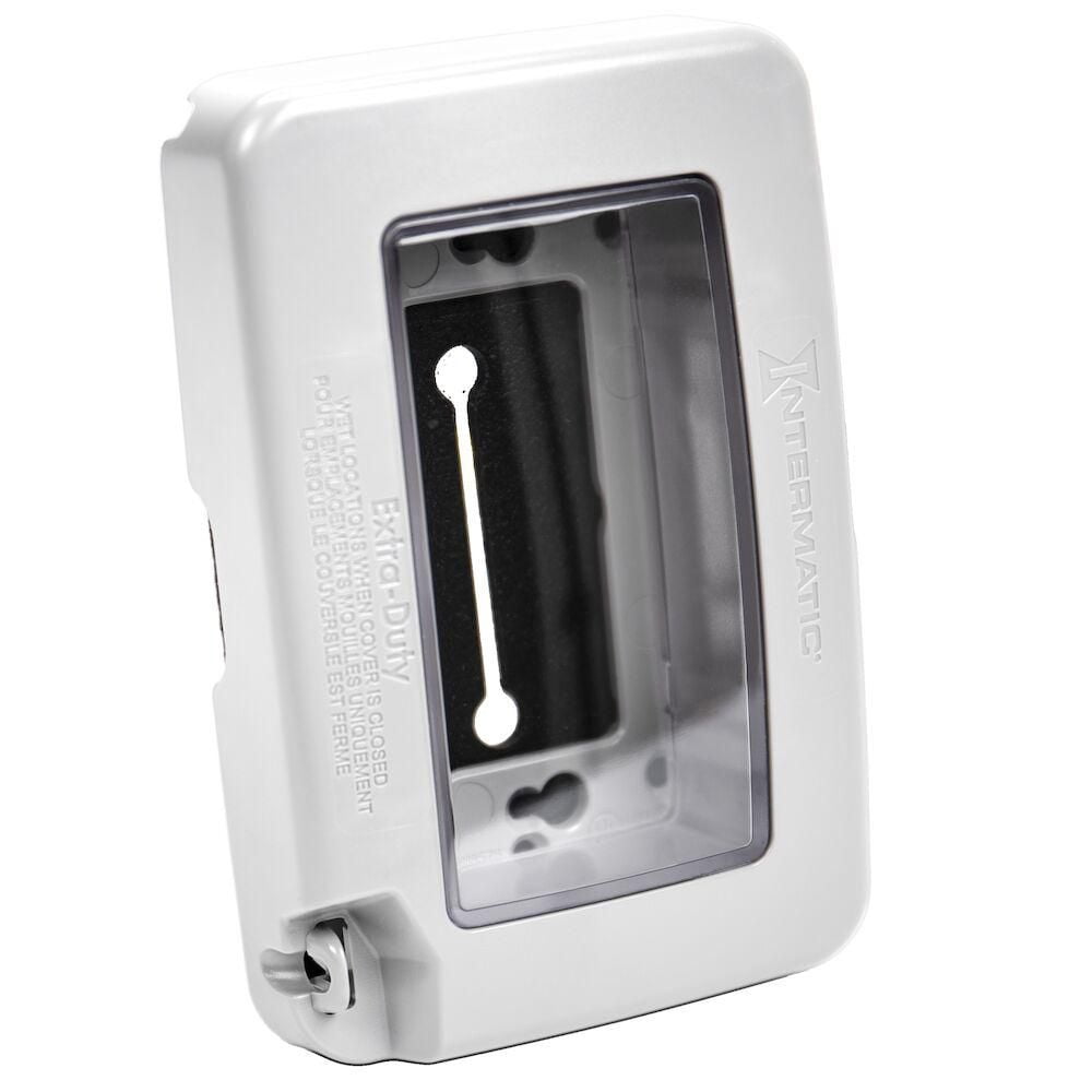 Couvercle résistant aux intempéries en plastique extra-robuste à profil bas Intermatic, simple groupe, Vrt/Hrz, blanc