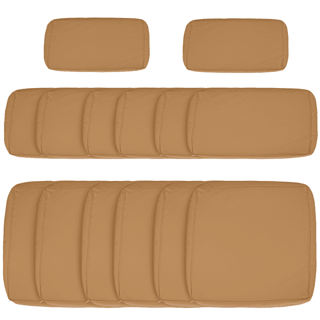 Outsunny 14-piece outdoor cushion covers in light yellow, designed for rattan sofa sets. Includes 6 seat cushion covers and 8 back cushion covers (6 large, 2 small). Made of durable polyester fabric with delicate binding and zippers for easy installation and cleaning. Protects cushions from mould and moisture. Ideal for patio furniture covers. No padding included.