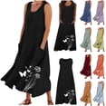 thumbnail image 1 of BiZtdJrK Robes Rouges pour Femmes Été Coton Lin Robe d'Été Grande Taille Sans Manches Fluide Robe Maxi Mode Bohème Graphique Robe Débardeur de Plage avec Poches TG, 1 of 6