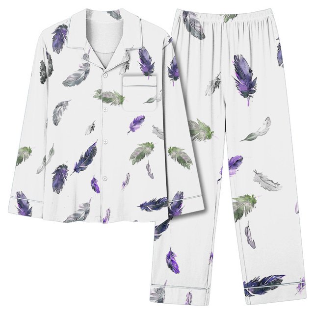MeetoTime Pyjama d'Automne pour Femme, Ensemble 2 Pcs, Haut à Manches Longues Boutonné et Pantalon, Tenue de Nuit