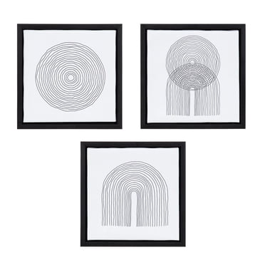 DesignOvation Olio Concentric Shapes 7.5" x 7.5" Framed Canvas Wall Art Prints, 3 Piece Set