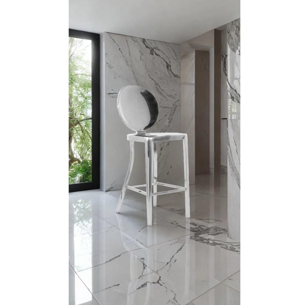Ensemble de 2 tabourets de comptoir sans accoudoirs Klaus – Conception en acier inoxydable avec repose-pieds intégré, fabriqués en acier inoxydable durable. Parfait pour les cuisines, les bars ou les
