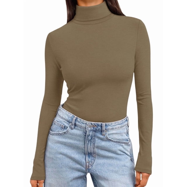 Women'S Long Sleeve Shirts Fall Fashion Basic Thermal Underwear Tops Winter Clothes Coffee S
