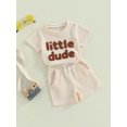 thumbnail image 3 of Faithtur Toddler Boys Summer Outfit Sets Short Sleeve Letter Print Tops + Solid Color Drawstring Shorts, 3 of 8