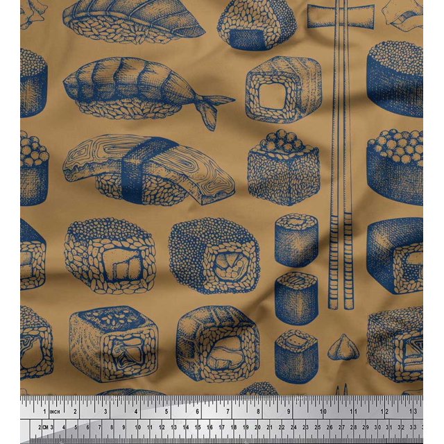Soimoi Polyester Crepe Fabric Grains & Fish Food Print Sewing Fabric Yard 52 Inch Wide