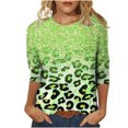 thumbnail image 1 of CEHVOM T-shirt Ample à Imprimé Léopard pour Femme, Manches 3/4, Col Rond, Haut Décontracté, Liquidation, 1 of 5