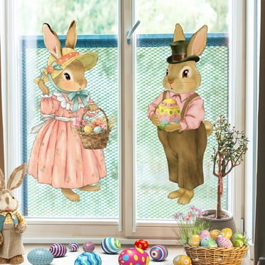 Aufmer Reusable Easter Stickers Decals, PVC Refrigerator Window Clings for Glass Decor, Bunny Egg Graffiti Wall Stickers for Home Office Classroom, Spring Holiday Decals for Party Favor Supplies
