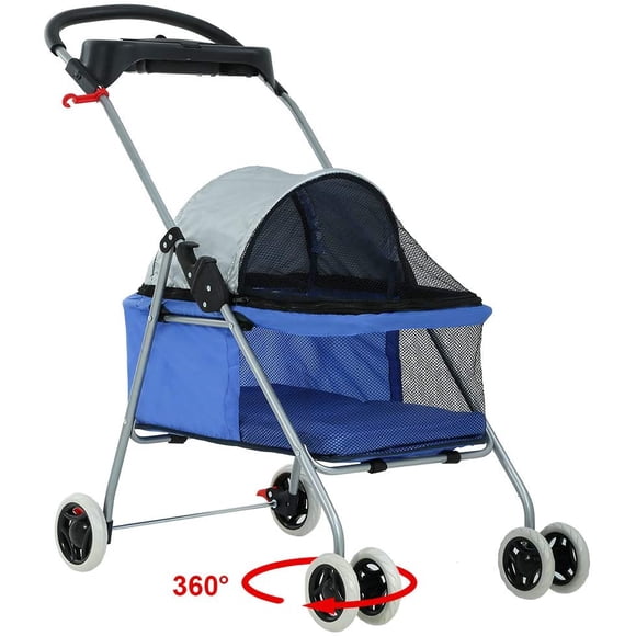 BestPet Poussette pour Animaux, Jogger de Voyage Léger Pliable à 4 Roues pour Chiens et Chats avec Porte-Gobelet, Tissu Imperméable, Bleu